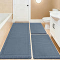 IM HOME Upgrade Waffle Bath Mat Set 3 Piece, Boho Bathroom Rugs Absorbent Non Slip, Soft Bathroom Mats, Machine Washable Knit Bath Rugs with Border for Bathroom, Bedroom, Kitchen, Shower, Tub, Blue