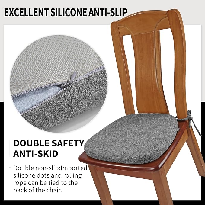 SINOSSO 1 Pack Memory Foam Chair Cushions for Dining Chair, Friendly Woven Fabric 16" U-Shape Comfortable Kitchen Chair Pad, Removable Slip Resistant Seat Cushion (1 Piece, Dark Grey)