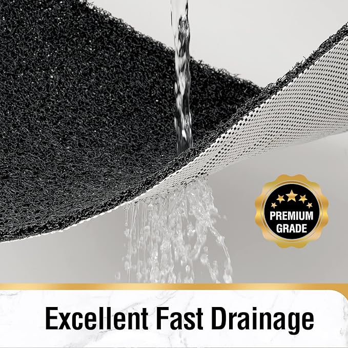 HITSLAM Shower Mat with Center Drain Hole, 24 x 16 Inch Non Slip Bath Mat for Textured Tub, Soft Loofah-Style Bathtub Mat Without Suction Cup, Quick Drying Stall Floor Mat, Bathroom Accessories, Black