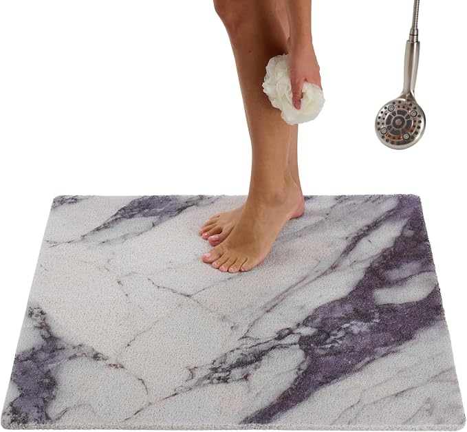 Square Shower Mat - Non Slip Shower Mats for Inside Shower - Extra Large 31x31 Shower Floor Mat Non Slip - Square Bath Mat for Shower - Secure Anti Slip Loofah Shower Bath Mat (31x31 Blue Grey)