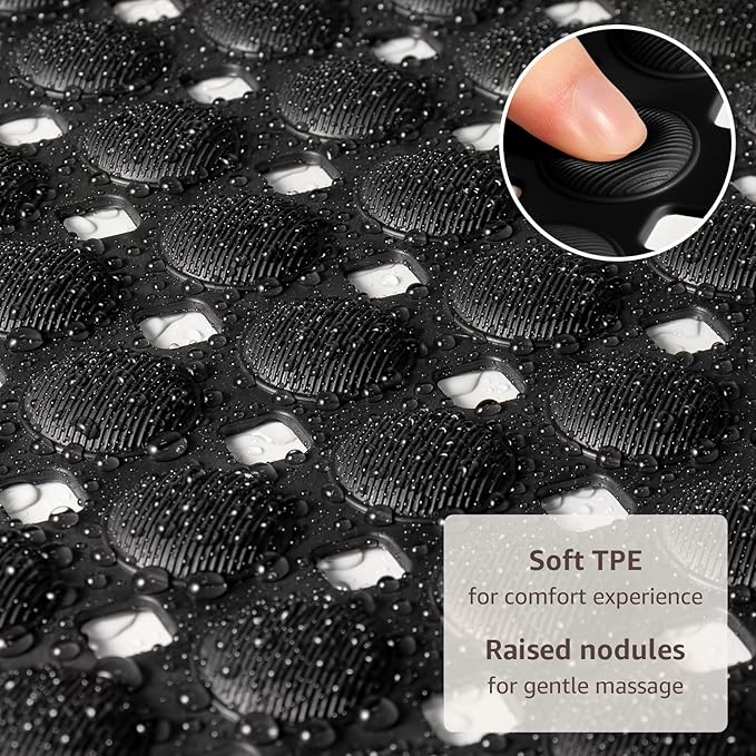 OTHWAY Bath Tub Shower Mat Non Slip, Bathtub Floor Liner Mats for Inside Shower Bathroom, Suction Cups and Drain Holes for Feet Scrubbing, Machine Washable, Soft on Feet, 35x16 Inch, Black