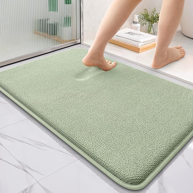 OLANLY Thick Memory Foam Bath Mat Rug 35x24, Extra Soft Absorbent Bathroom Rug, Quick Dry Bath Mats, Non-Slip, Machine Washable Carpet for Bathroom, Tub and Shower, Home Decor Accessories, Sage Green