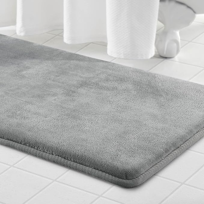 Memory Foam Bath Mat Non Slip Absorbent Super Cozy Velvet Bathroom Rug Carpet (20 inches X 32 inches, Grey)