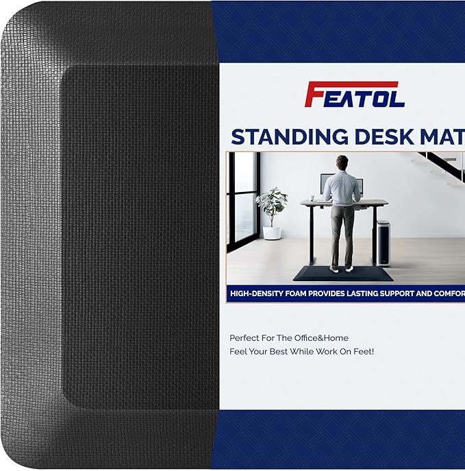FEATOL Anti Fatigue Mat for Standing, 9/10 Extra Thick Ergonomic Standing Desk Mat, Comfort Memory Foam Standing Mat at Home,Office All Day (20" x 32", Black, 1PC)
