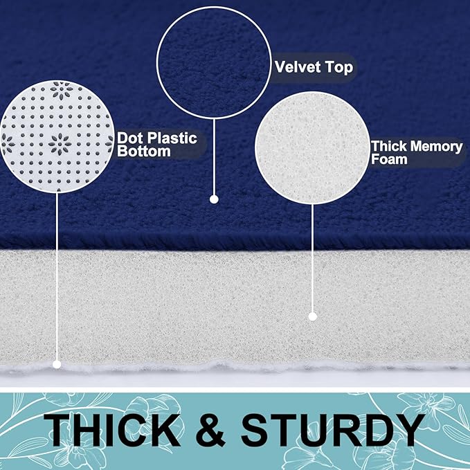 Smiry Memory Foam Bath Mat 59x34, Extra Soft and Absorbent Bathroom Mats, Non Slip Washable Carpet for Floor, Shower and Tub, Navy Blue