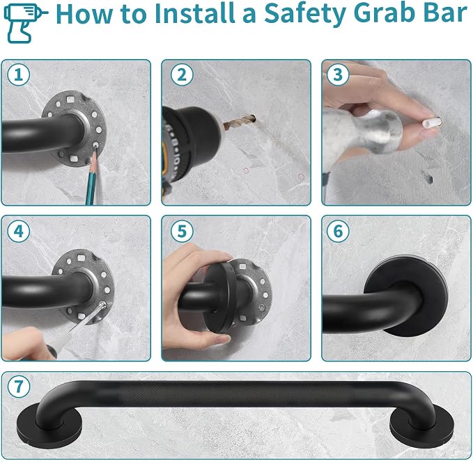Shower Grab Bars for Seniors, 18 Inch Matte Black Bathroom Handle for Wall, Stainless Steel Anti Slip Bathtub Safety Bar, ADA Compliant 500 LBS Hand Rail for Elderly, Handicap