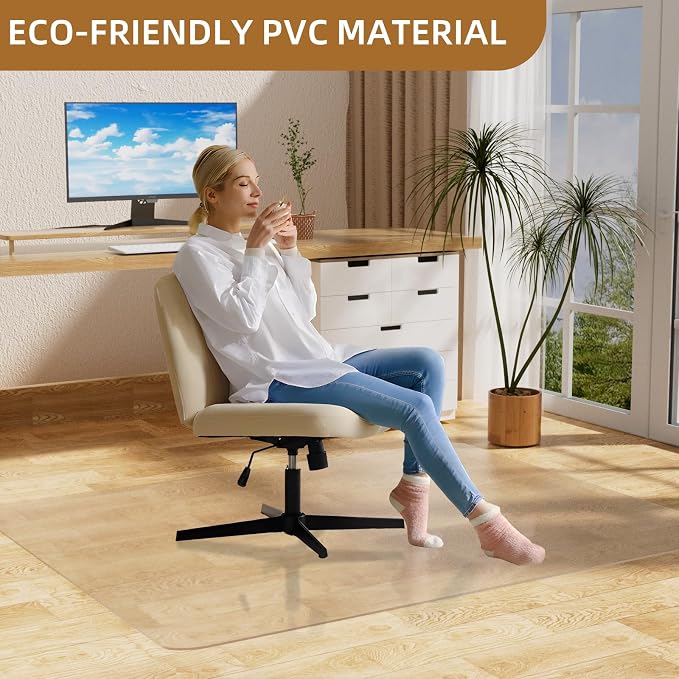 Office Chair Mat for Hard Floors 48 x 60 Inch, Clear Plastic Floor Protector for Rolling Desk & Computer Chairs, Transparent Under Desk Mat for Hardwood, Wood & Tile Floors