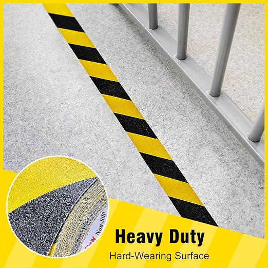 S&X Anti Slip Tape 1" x 60' Black and Yellow Safety Non Slip Strip, High Traction Grip Tape for Stairs, Steps, Ramps, Boats, Decks, Long-Lasting, Waterproof, Weather-Resistant