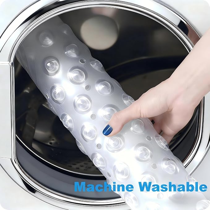 Anti Slip Bathtub Mat,Non Slip Bath Mat,16x35 Inch Extra Long Tub Mat,Machine Washable Bathroom Shower Mat with Suction Cups and Drainage Holes,Soft on Feet (White)