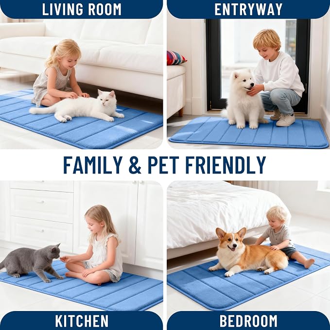 OLANLY Memory Foam Bath Mat 70x46, Super Soft Absorbent Bathroom Rugs, Quick Dry, Machine Washable Shower Floor Rugs, Bathmat Carpet, Bathroom Home Decor Accessories, Cornflower Blue
