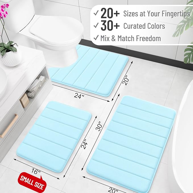 OLANLY Memory Foam Bath Mat 30x20, Super Soft Absorbent Bathroom Rugs, Quick Dry, Machine Washable Shower Floor Rugs, Bathmat Carpet, Bathroom Home Decor Accessories, Sky Blue