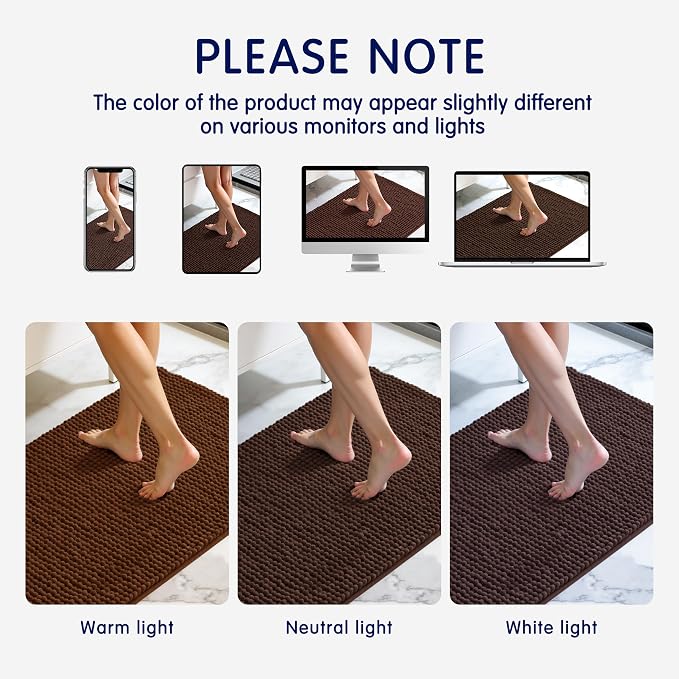 SUBRTEX Bathroom Rugs, 24" x 60" Chenille Bath Rug Soft Short Plush Bath Mat Soft Shower Mat Water Absorbent Shower Mat Quick Dry Machine Washable, Chocolate