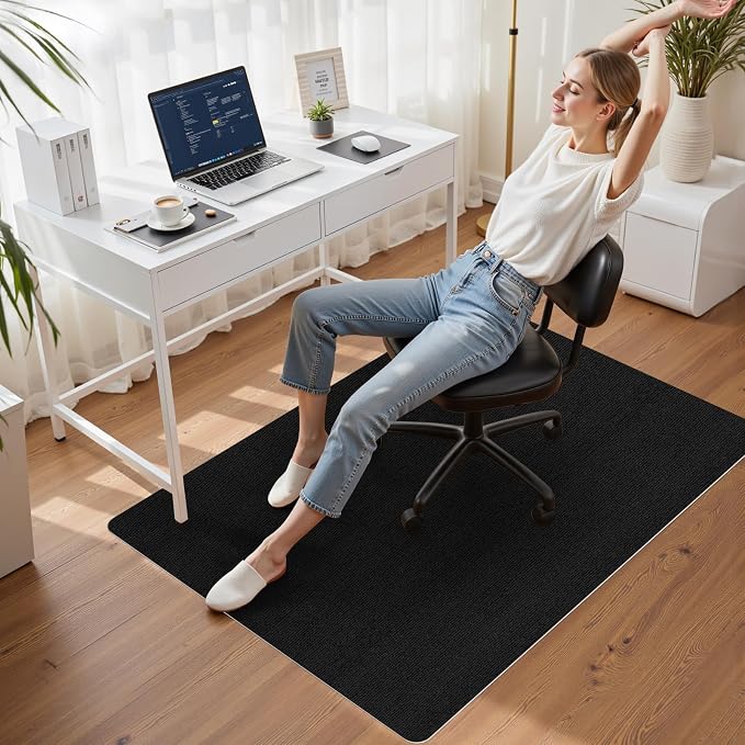 Sycoodeal Office Chair Mat for Hardwood Floor,Slip Resistant Floor Mat for Office Computer Gaming Chair,Heavy Duty Floor Protector for Rolling Chairs,Easy to Clean,Black(36"x48")