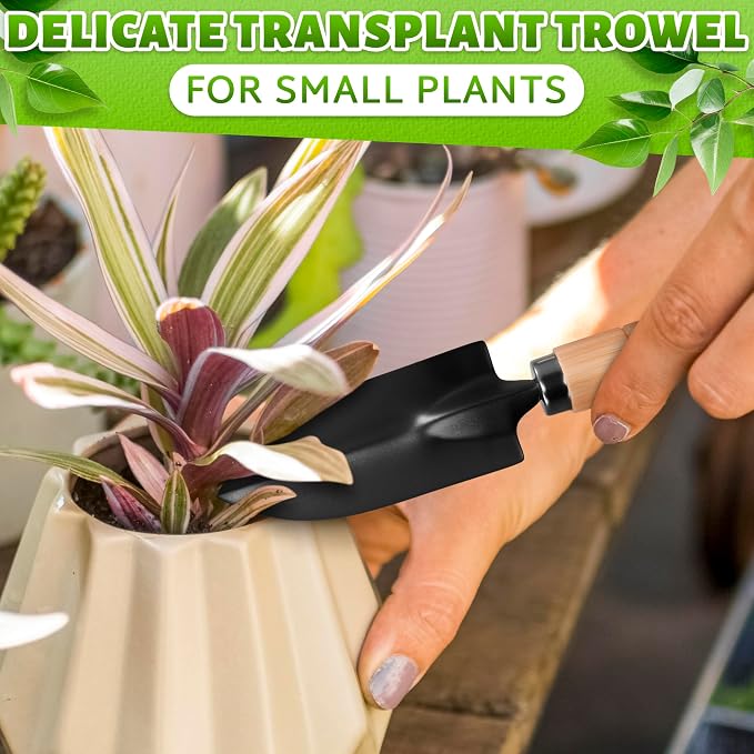 Small Garden Tools - 3 Pcs Mini Garden Tools Set with Small Trowel, Mini Shovel & Hand Rake Made of Rust-Resistant Iron & Solid Wood - Indoor Gardening Tools Set for Succulent, Bonsai & Pot Plants