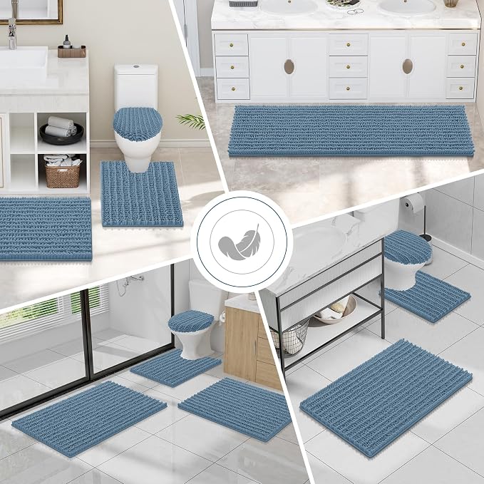 Smiry Bathroom Toilet Rugs U Shaped 24x20, Extra Soft Absorbent Non Slip Rubber Backing Chenille Contour Bath Rugs for Toilet, Machine Washable Contoured Bath Mats, Grayish Blue