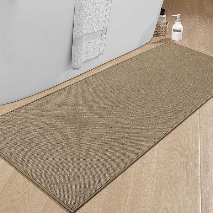 chakme Bathroom Rugs Mat 59x25, Ultra Thin Non Slip Bath Mat Large Quick Dry Absorbent Bath Mat for Bathroom Floor, (Dark Beige, 59"x25")
