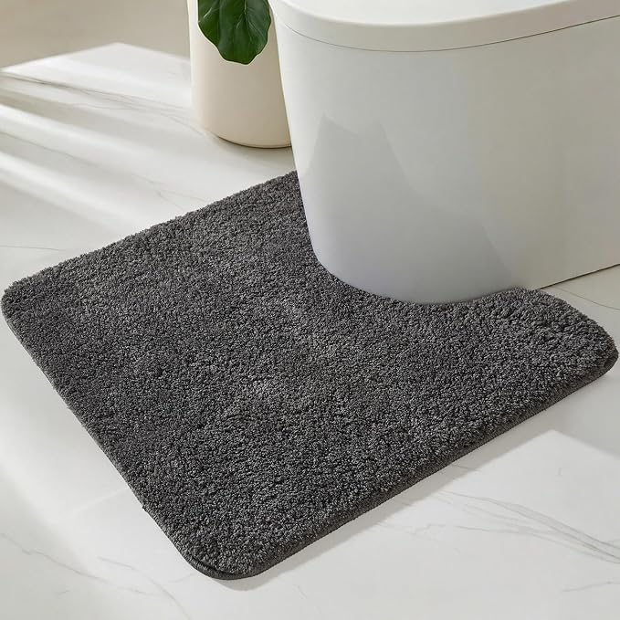 TYUU Toilet Rug, Ultra Soft Toilet Rugs U Shaped Machine Washable Non Slip Absorbent Quick Dry Toilet Mat with Rubber Backing, Dark Grey 20" x 24" U Shape