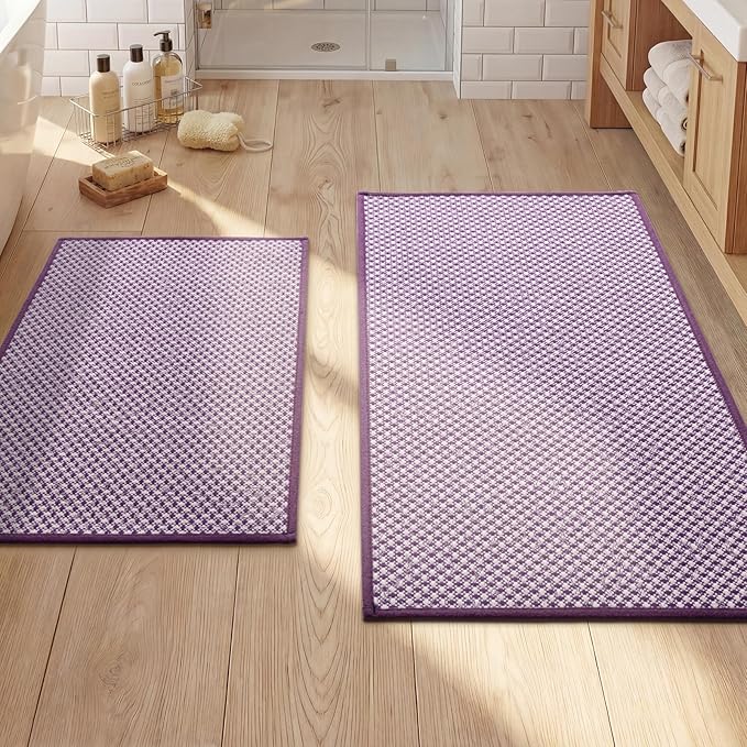 YIHOUSE Thin Bath Mat Purple Bathroom Rugs Sets 2 Pieces, Non Slip Absorbent Mats Quick Dry, Woven Rugs Washable, Tapetes para Baño for Bathroom Toilet,Bathtub(17"x24"+17"x32")