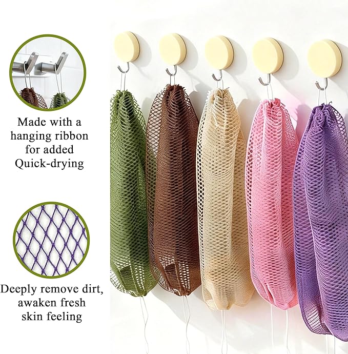 SubSahara Authentic African Net Sponge - 2 Pieces Exfoliating Scrubber for All Skin Types, Bath Sponge for Face & Body, Travel Portable, Durable, Gentle Exfoliation (Berry & Sage Green)