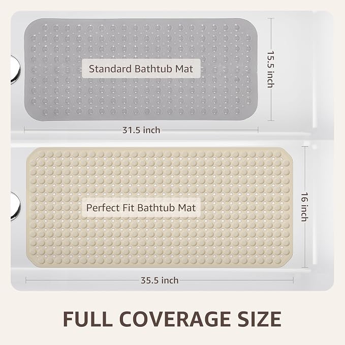 OTHWAY Bath Tub Shower Mat Non Slip, Bathtub Floor Liner Mats for Inside Shower Bathroom, Suction Cups and Drain Holes for Feet Scrubbing, Machine Washable, Soft on Feet, 35x16 Inch, Brown