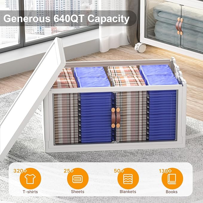 UAMFURI Stackable Storage Bins with Lids, 1400QT Closet Organizers and Storage with Doors and Wheels, Extra Large Storage Cabinet, Collapsible Plastic Drawers for Bedroom Dorm Office Garage