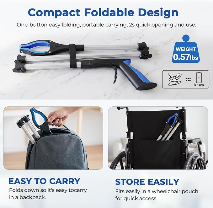 43" Magnetic Grabber Reacher Tool for Senior, 2 Pack Foldable Reaching Tool, Heavy Duty Pickup Trash Picker, Heavy Duty 4.2in Wide Claw Grabber Essentials Tool for Health, Surgery Recovery