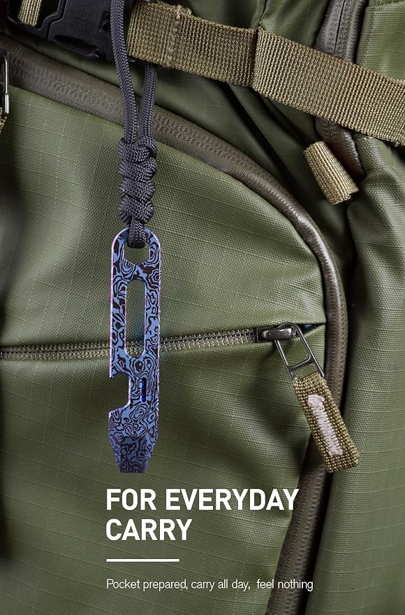 KEEPO LINK Titanium EDC Pry Bar Multitool, 4-in-1 Keychain Prybar Tool with Bottle Opener, Hex Wrench & 5cm Ruler, Ultra-Light Pocket Pry Tool for Everyday Carry & Outdoor, OLT03 (Honeycomb Silver)