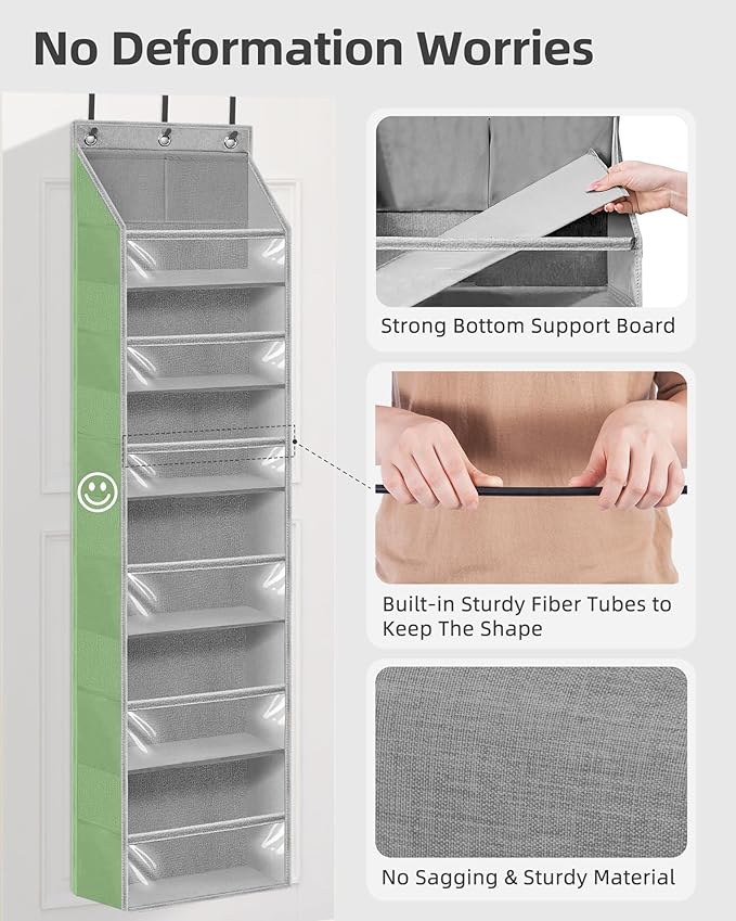 STORAGE MANIAC Over the Door Organizer 6-Shelf Closet Hanging Storage with 14 Mesh Pockets, 66lbs Capacity Clear Deep Pockets Behind Door Storage for Nursery, Bathroom, Bedroom, 1 Pack Grey