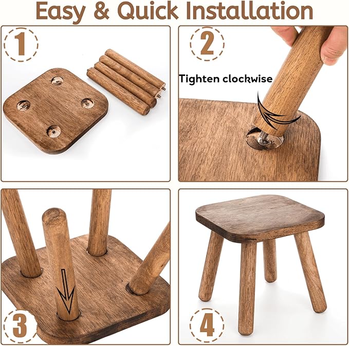 Youeon 9 Inch Small Wooden Step Stool, Non-Slip One Step Stool for Adults, Holds up to 300 Lbs, Portable & Sturdy, Footstool for Bedroom, Bathroom, Kitchen, Easy to Assemble
