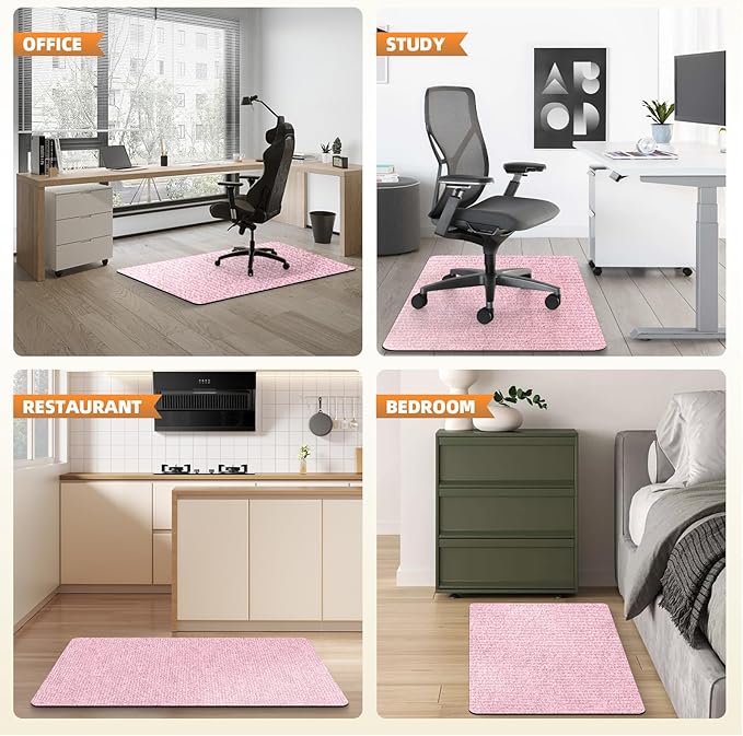 Durable Non-Slip Office Chair Mat for Hardwood Floors, 48"x36" Large Tile Floor Protector, Anti-Scratch Thick Heavy-Duty Recyclable Gliding Desk Mats for Computer Rolling Chairs, Pink