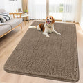 Smiry Dog Door Mat for Muddy Paws 59x35, Absorbent Dirt Trapper, Non-Slip Washable Chenille Entryway Rug for Inside Floor, Camel, Classic Solid