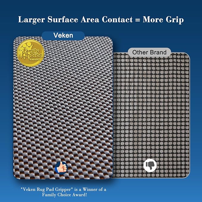 Veken 8x10 Ft Rug Pad Gripper for Hardwood Floors, Non Slip Dark Grey Rug Pads for Area Rugs, Thick Rug Grippers for Tile Floors, Under Carpet Anti Skid Mat, Keep Your Rugs Safe and in Place