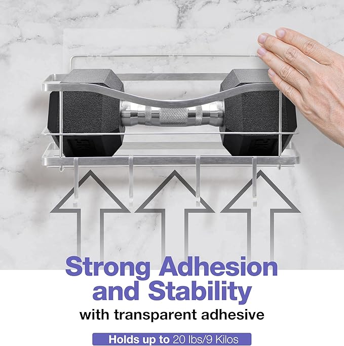 KINCMAX Premium Shower Caddy, Self Adhesive Wall Shower Organizer, 2-Pack No Drill Bathroom Shelves, Rustproof Stainless Steel Shampoo Holder, Storage Rack, Silver