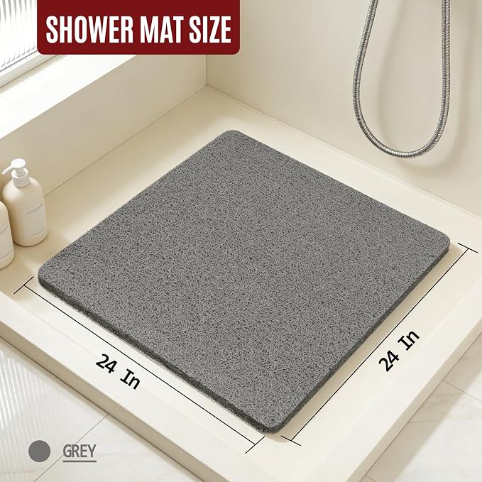Joyhalo Shower Mat Bathtub Mat Non Slip, Bathmats Non Slip, Quick Drying Foot Scrubber Loofah Mats for Shower, Tub, Bathroom, Home, 24 * 24inch, Grey
