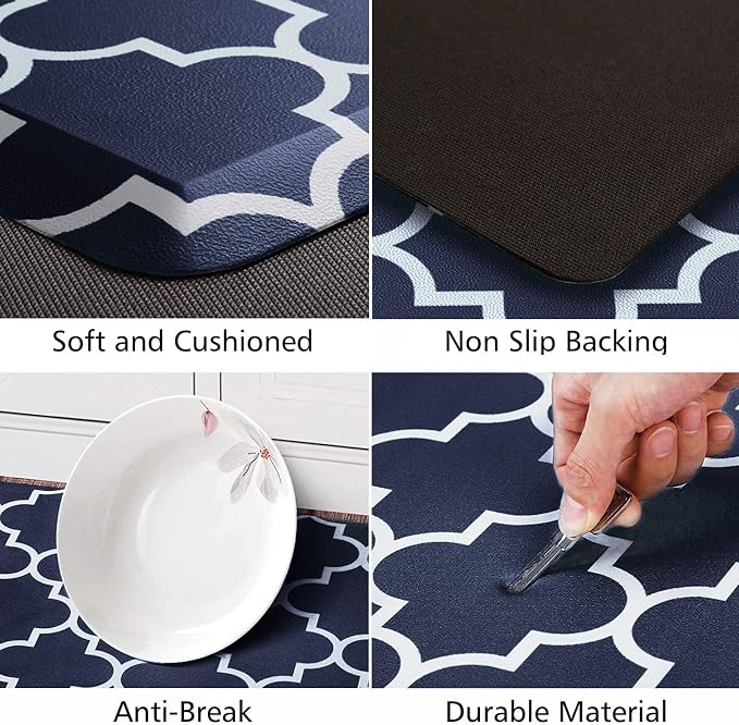 KMAT Kitchen Mat Sets [2 PCS] 0.47inch Cushioned Anti-Fatigue Area Rugs, Waterproof Non-Skid Heavy Duty PVC Ergonomic Comfort Standing Mats for Kitchen, Floor, Office, Blue