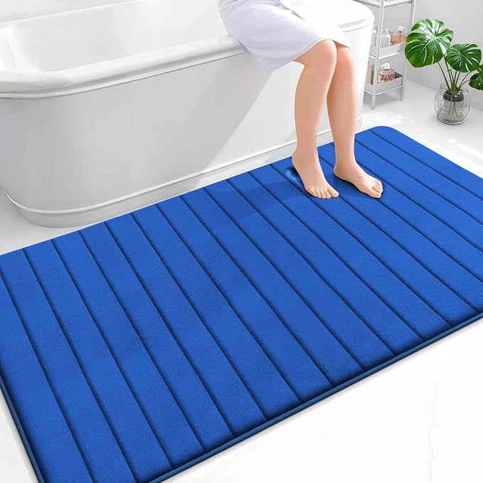 OLANLY Memory Foam Bath Mat 70x46, Super Soft Absorbent Bathroom Rugs, Quick Dry, Machine Washable Shower Floor Rugs, Bathmat Carpet, Bathroom Home Decor Accessories, Royal Blue