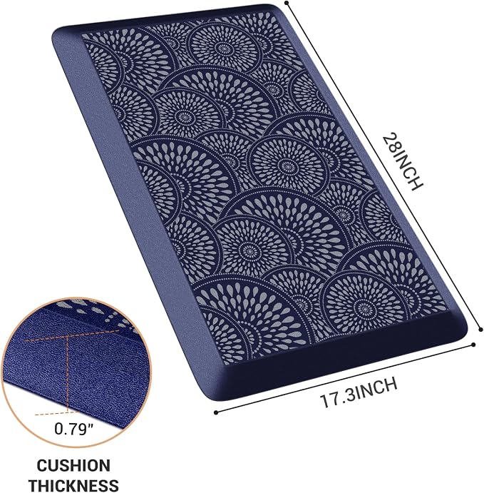 Mattitude 4/5 Inch Kitchen Mat, 17.3x28in Heavy Duty Ergonomic Comfort Foam Standing Desk Mat, Waterproof Non-Slip Standing Mats and Rugs for Kitchen, Office, Blue