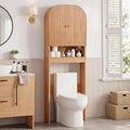 Over the Toilet Storage Cabinet, 70" Tall Bathroom Space Saver with Fluted Grooved Doors, Freestanding Over Toilet Organizer with Adjustable Shelves & Soft-Close Hinges for Small Bathrooms (Caramel)