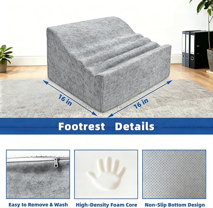 Under Desk Foot Rest, Non-Slip Office Foot Stool for Office & Gaming Chair, Leg Support for All-Day Comfort (Light Gray)
