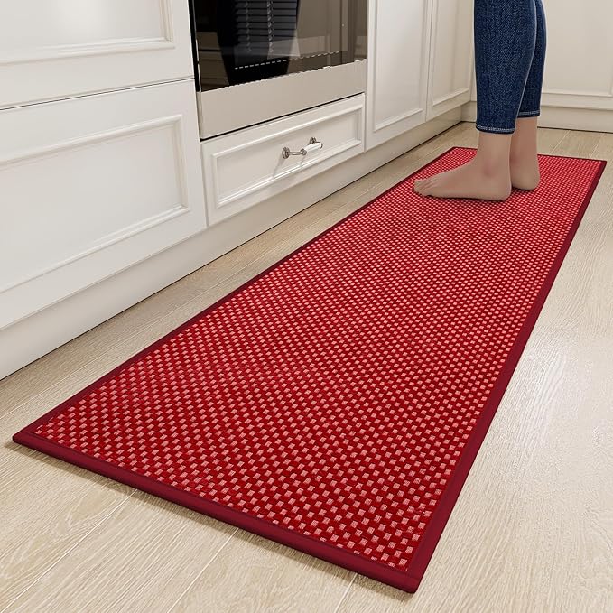 YDKGL Kitchen Runner Rugs Non Slip Washable, Super Absorbent Soft Chenille Braided Kitchen Mats for Floor Rubber Backing Standing Sink Mat Floor Mat, Easy to Clean, Red 17"x59"