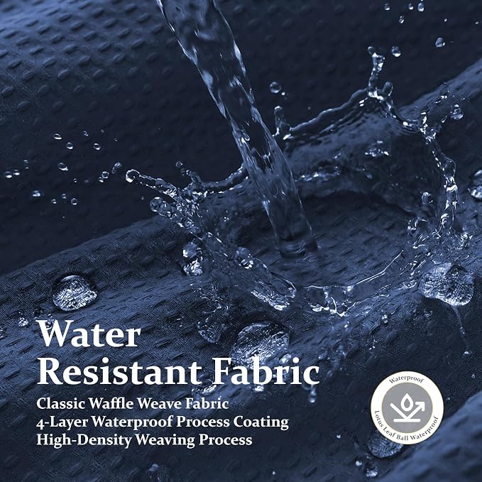 Dynamene Thick Fabric Shower Curtains for Bathroom - Waffle Weave Heavy Duty, 256GSM Hotel Spa Luxury Weighted Polyester Cloth Bath Curtain Set with 12 Plastic Hooks,72x72, Navy Blue
