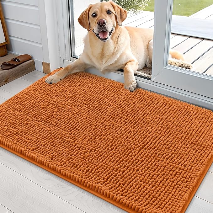 OLANLY Dog Door Mat for Muddy Paws 35x24, Absorbs Moisture and Dirt, Absorbent Non-Slip Washable Doormat, Quick Dry Chenille Mud Mat for Dogs, Entry Indoor Entryway Carpet for Inside Floor, Clay