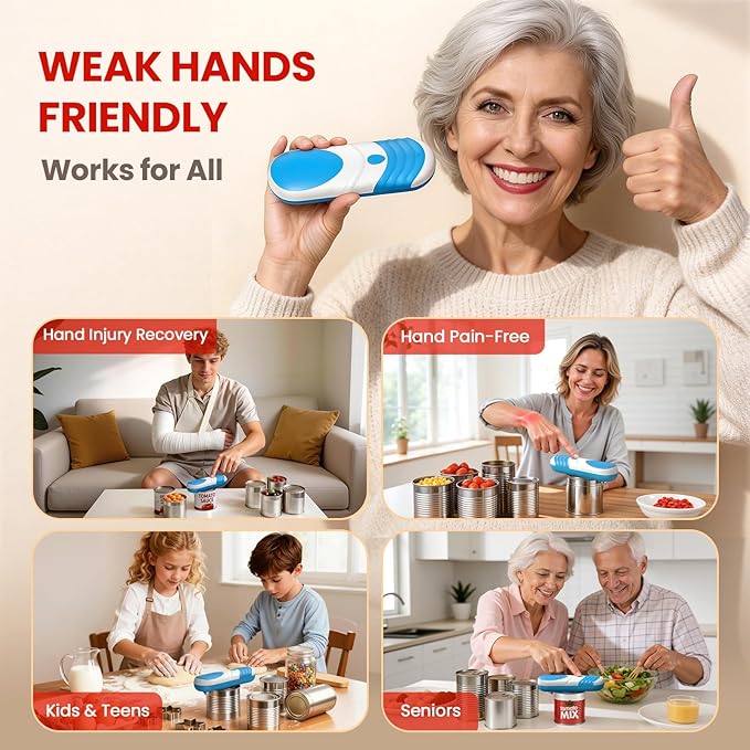 One Touch Electric Can Opener Automatic Can Opener for Seniors, Rechargeable Smooth Edge Can Opener with Magnetic Cover Catch, Food Safe Kitchen Gadget for Arthritis Hands