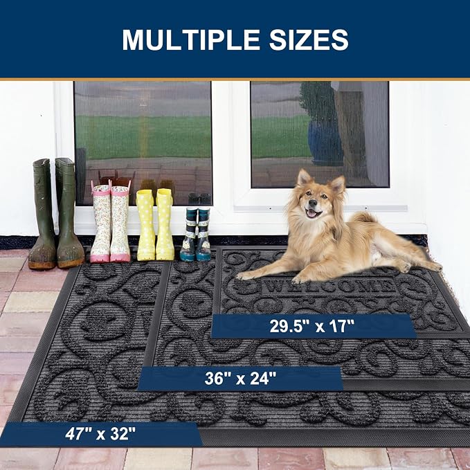 Smiry Welcome Door Mat Outside Entrance, Heavy Duty Trap Dirt and Moisture Easy Clean Low Profile Patio Porch Indoor Outdoor Front Doormat for Entry, 47x32 Inch, Grey