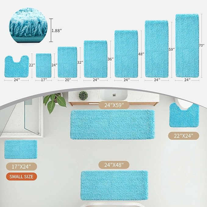 Disolla Sky Blue Bathroom Rug 24x36 - Non-Slip Plush Thick Bath Mat, Highly Absorbent & Ultra Soft Fluffy Floor Mat, Machine Washable for Shower and Tub