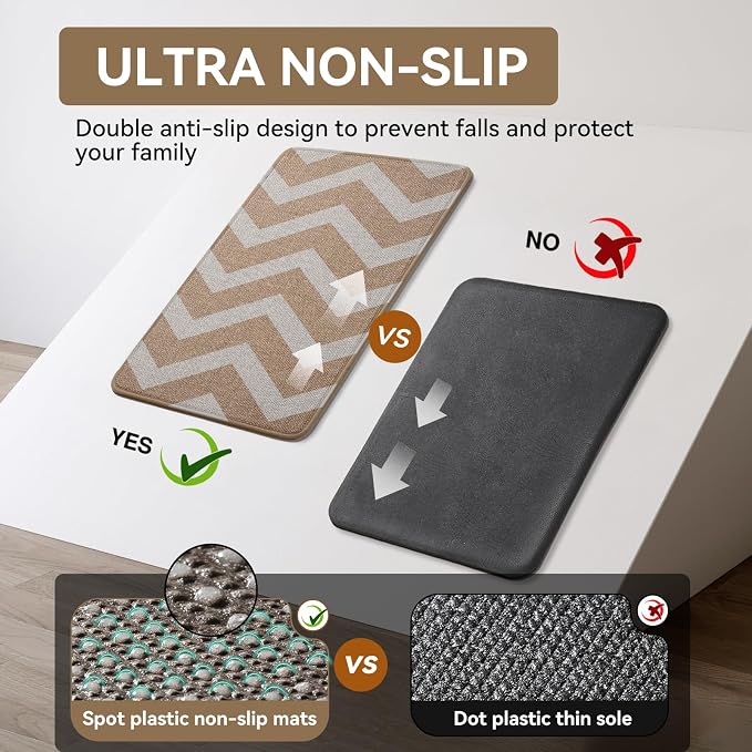 YDKGL Kitchen Runner Rugs Non Slip Washable, Super Absorbent Long Kitchen Mats for Floor, Linen-Look Woven Sink Mat Standing Floor Mat, Easy Clean, Brown 17"x59"
