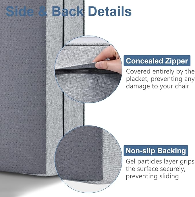 Shinnwa Gel Memory Foam Recliner Cushion for Elderly, Extra Large Seat Cushion, Dual-Layer Foam Chair Pad for Couch, Armchair, Wicker Chairs, Floor, 18 × 18 × 4in, Light Gray