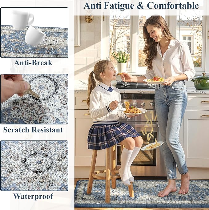Collive Boho Kitchen Mat, Cushioned Anti Fatigue Kitchen Rug Set 2 Piece Non-Skid Waterproof Kitchen Mats for Floor, Comfort Heavy Duty Standing Mat for Kitchen, Laundry, Office, Desk