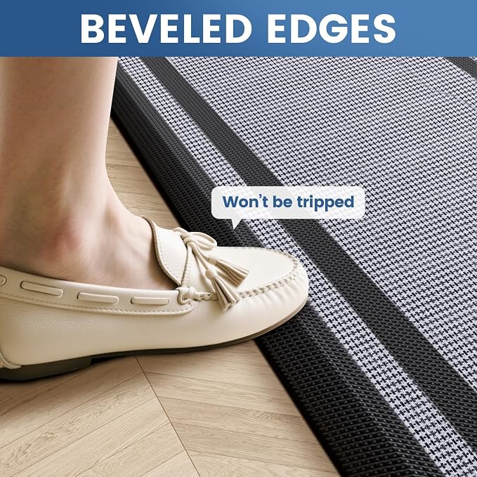 KitchenClouds [2 PCS] Kitchen Rugs Cushioned Anti-Fatigue Kitchen Mats for Floor Waterproof Kitchen Rug Set Non-Slip Comfort Standing Mat for Office, Sink, Laundry 20"×30"+20"×47",Black
