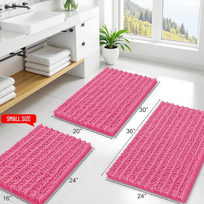 Smiry Bathroom Rugs Mat 48x32, Extra Soft Absorbent Chenille Bath Rugs, Non Slip Rubber Backing Machine Washable Quick Dry Bath Mats for Bathroom Floor, Tub, Shower, Home Decor Accessories, Hot Pink